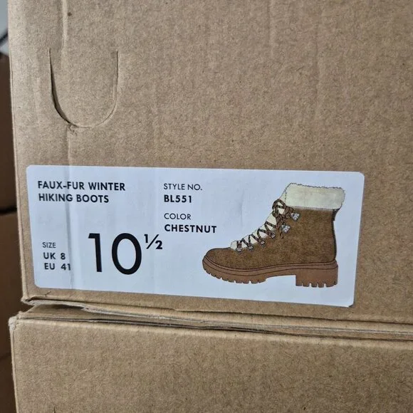 J. Crew Women's Faux Fur Winter Hiking Boots Size 10.5 Chestnut Brown - Picture 11 of 11